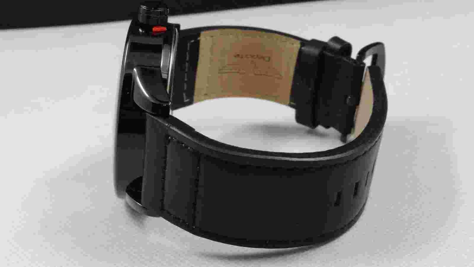 Deporte 9721 Men's Curve Series Genuine Leather Casual Black & Orange Watch