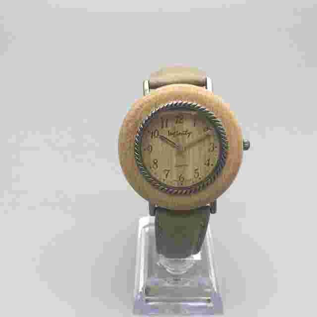 Vintage Infinity Watch Women 39mm Wooden Silver Tone Leather Band New Battery