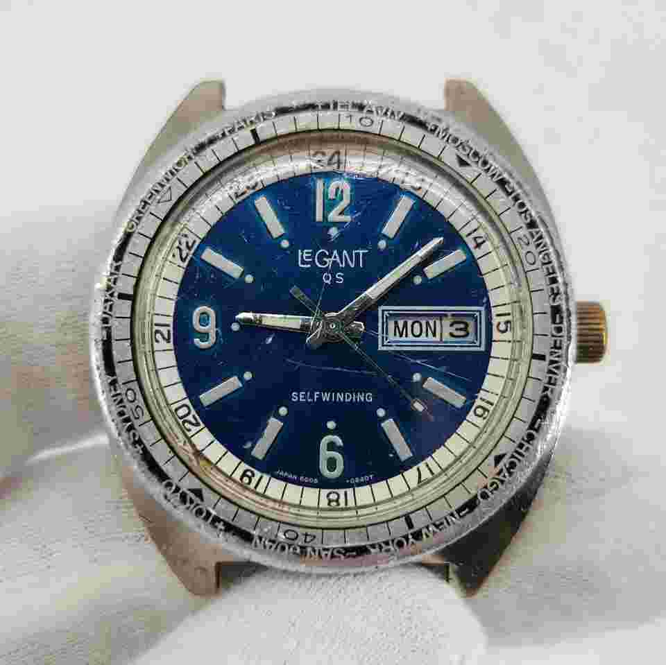 LeGant Men's Vintage Day-Date Silver Tone w/ Blue Dial Automatic Watch