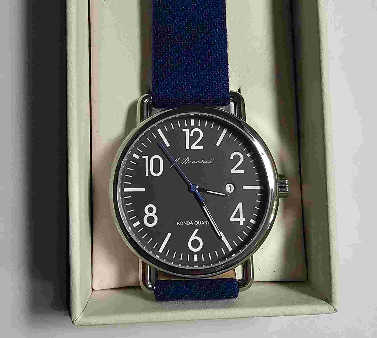 J. Brackett Camden 42 mm SS Case Gray Dial Swiss Ronda Movement Blue Wool Strap