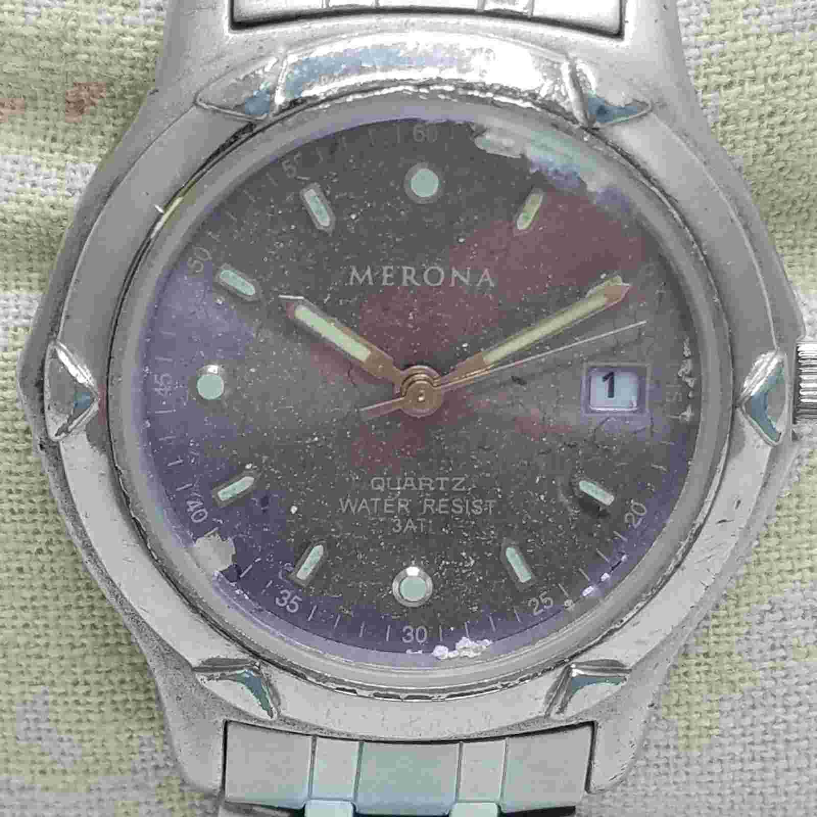36 mm 3 ATM MERONA Gray Dial Luminous Hands Date Stainless Steel Watch