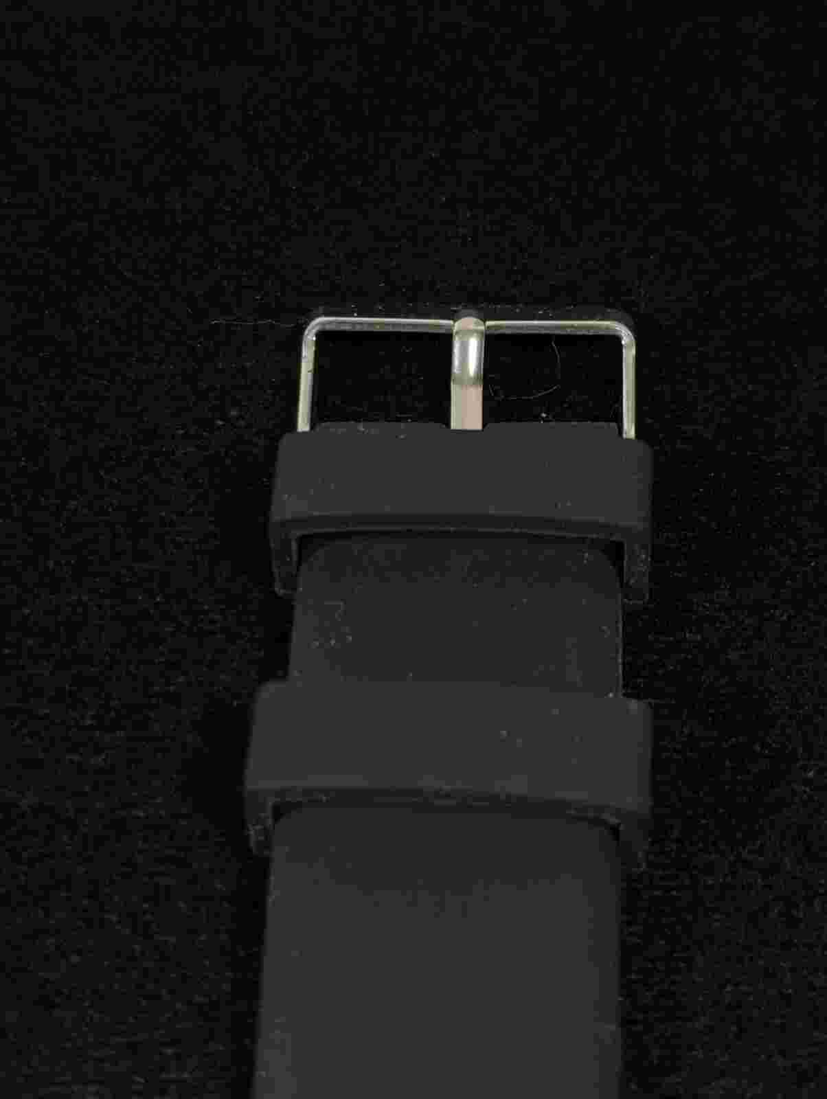 American Exchange Silver Tone Round 45 mm Case Black Silicone Band Watch 8.5 in
