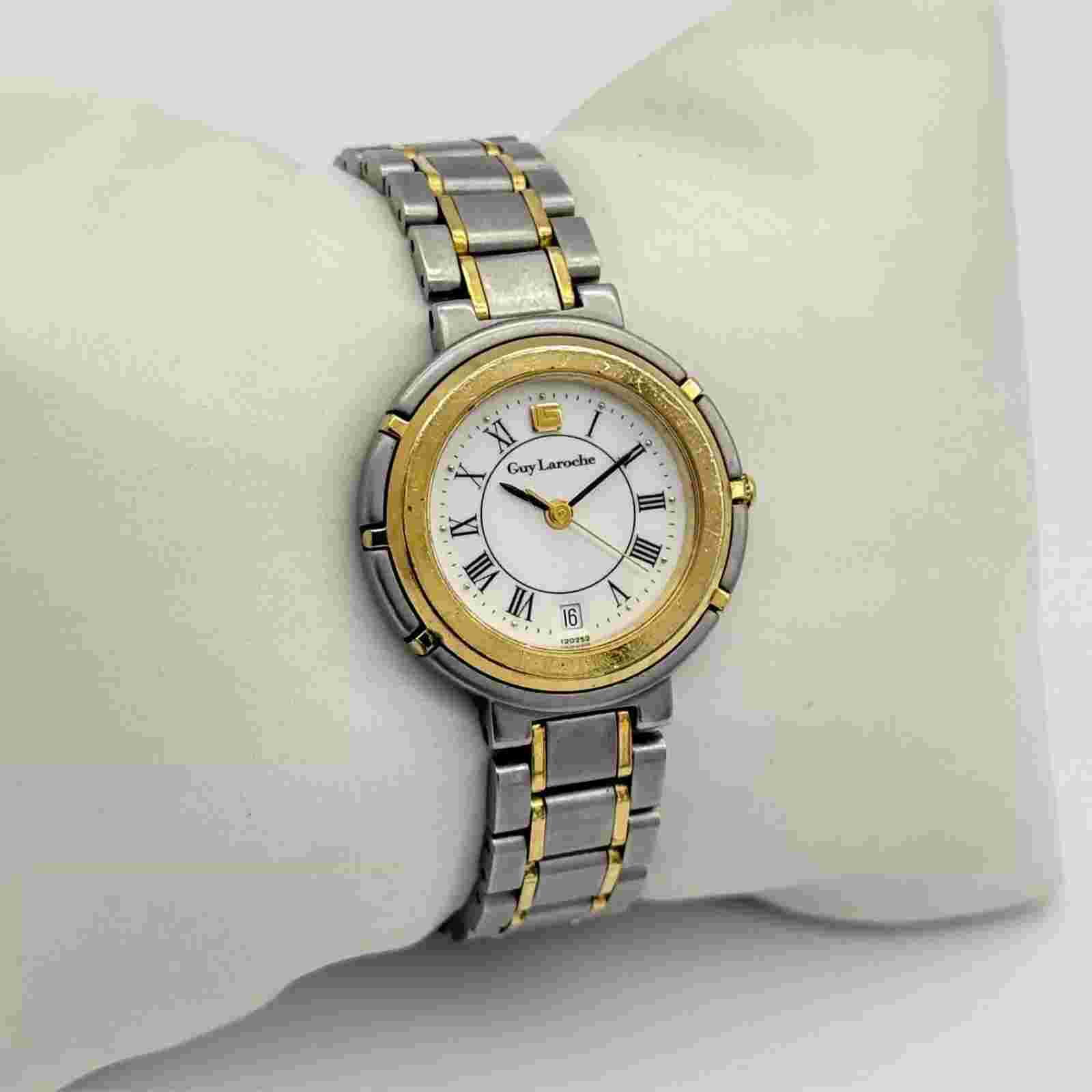 Vintage Women's GUY LAROCHE Two-Tone Classic Bracelet Watch, Date, 26mm, Quartz