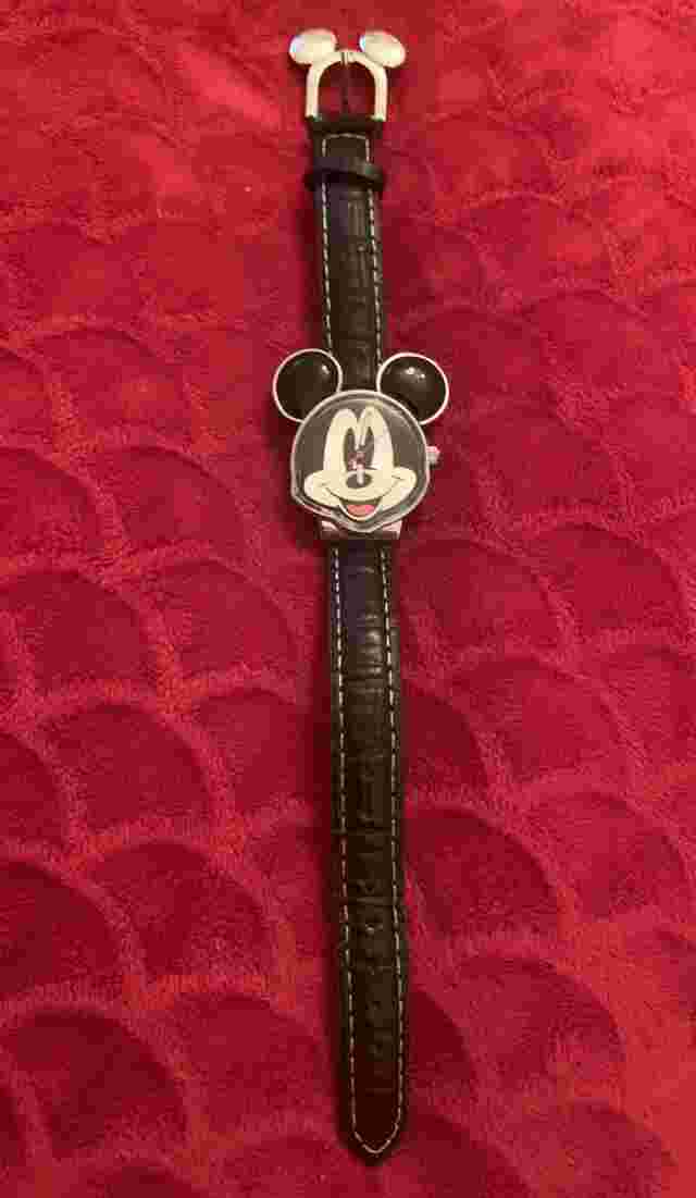 Vintage Mickey Mouse Head Watch Silhouette w/Cabochon Ears Leather Disney World