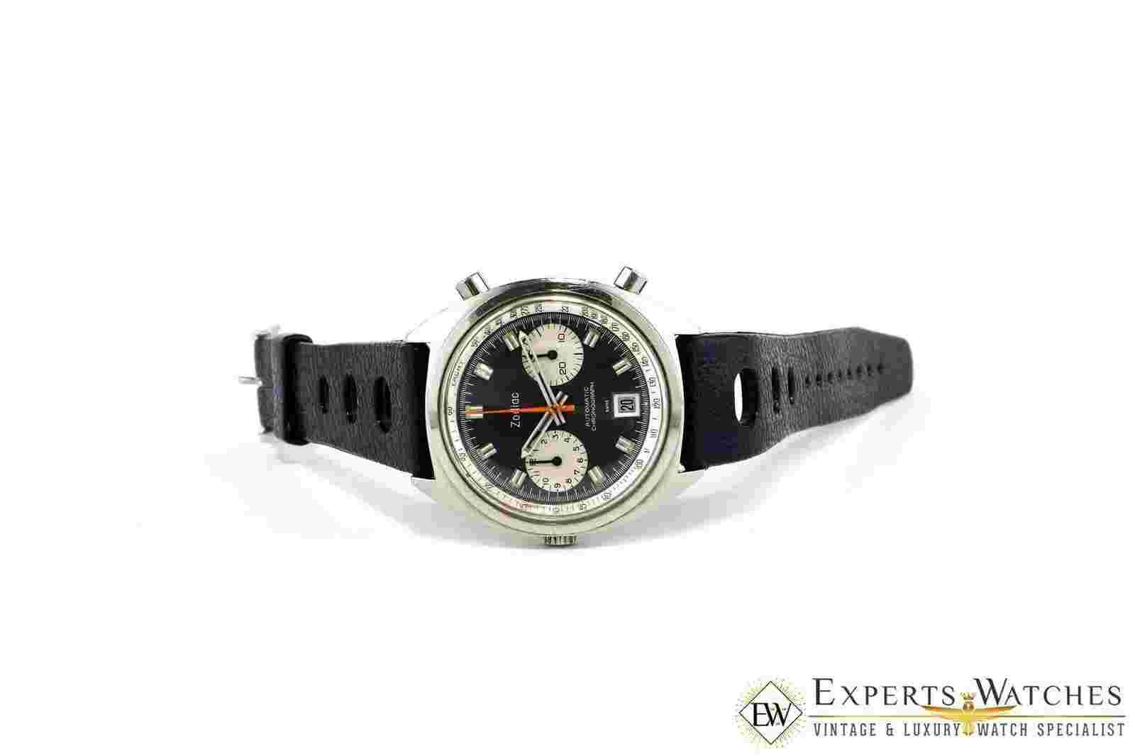 Serviced Vintage 1974 Zodiac Carrera 1153 Chronograph Cal 12 Blue Panda Watch