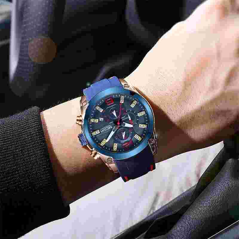 Megir Men's Chronograph Quartz Watch Waterproof Silicone Strap Sports Wristwatch