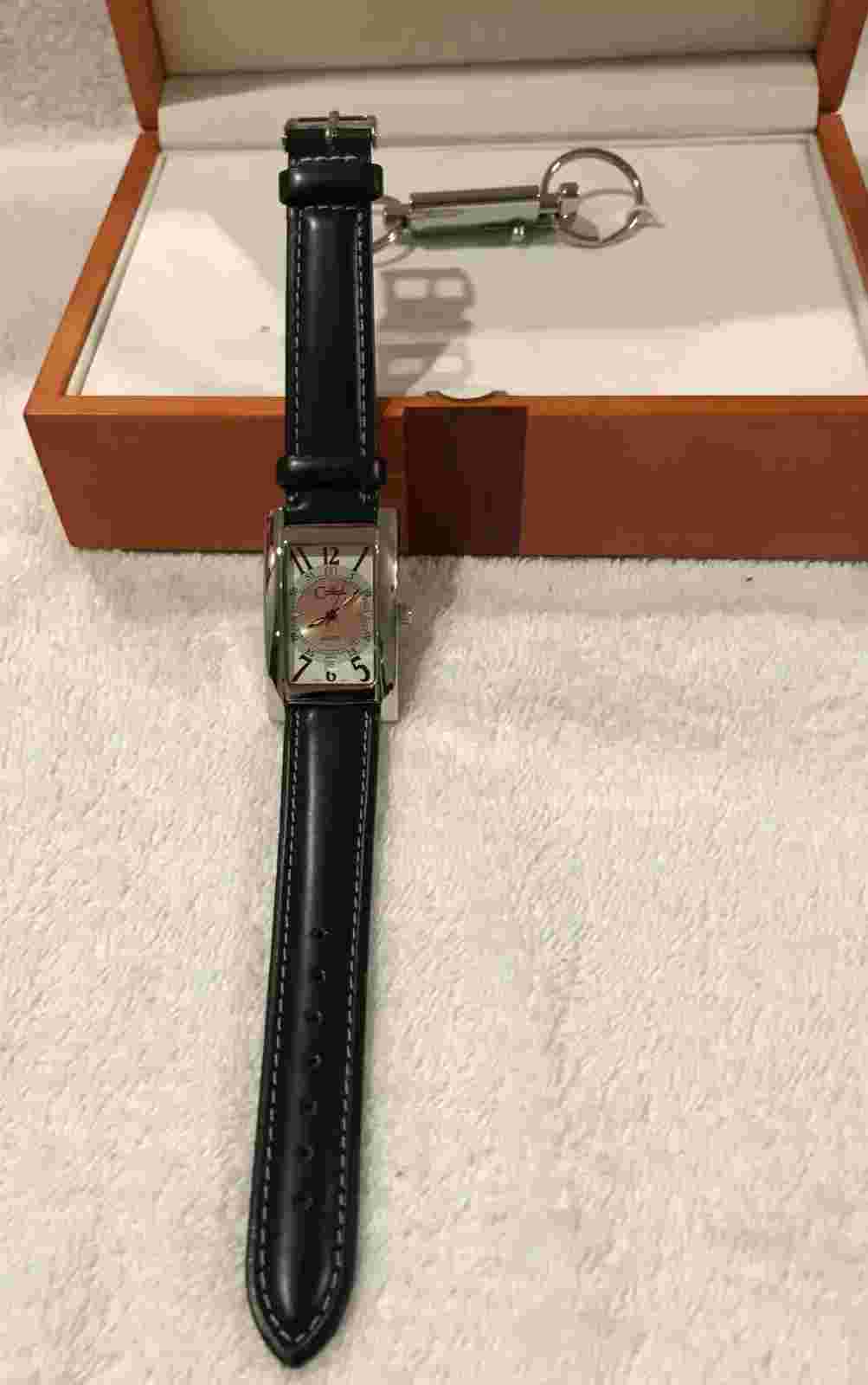 New Men's Colibri Presentation Set - Tank Wristwatch/Keychain - Wooden Gift Box