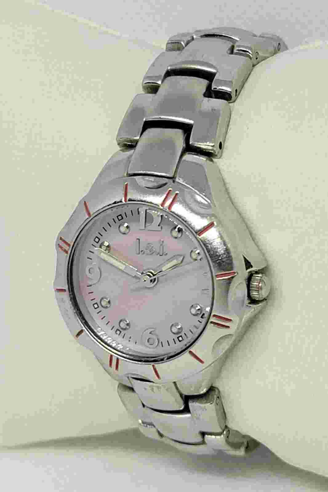 Ladies L.E.I. Life Energy Intelligence Silver Tone Pink Dial Analog Watch E9