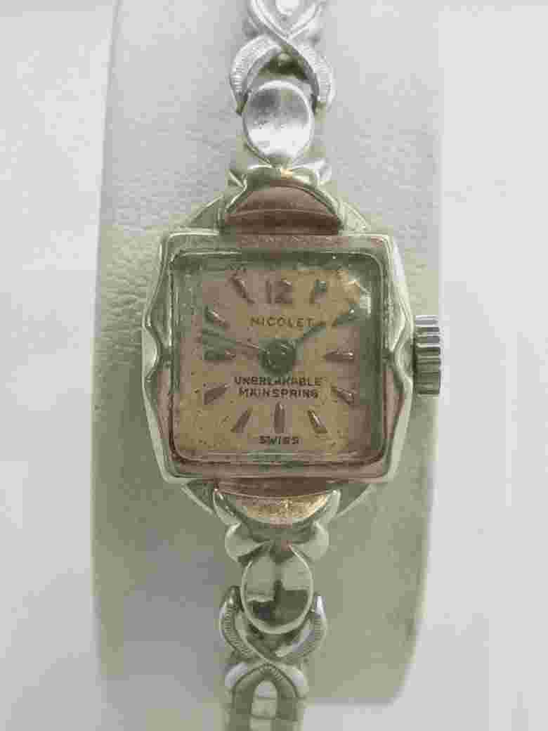 Vintage Nicolet White Gold Windup Ladies Watch with Stretchy Band (799528-18)