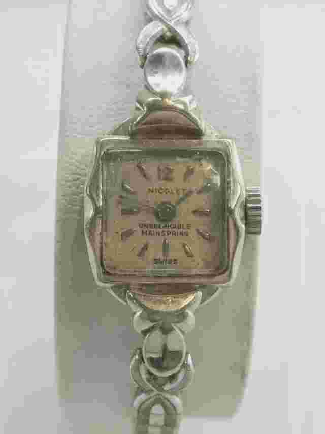 Vintage Nicolet White Gold Windup Ladies Watch with Stretchy Band (799528-18)