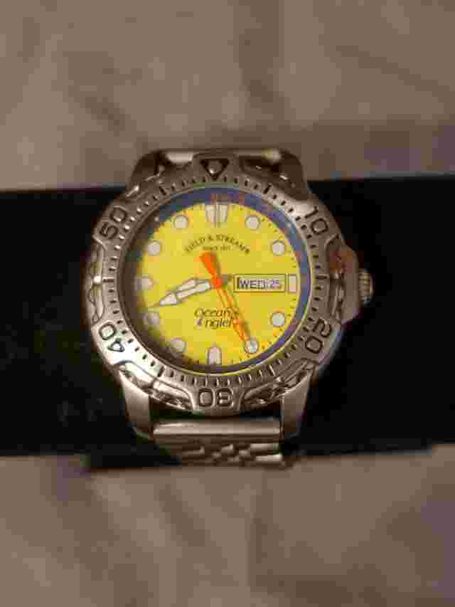 Field & Stream Ocean Angler Day, Date Mens Watch Yellow Face 100m Water...