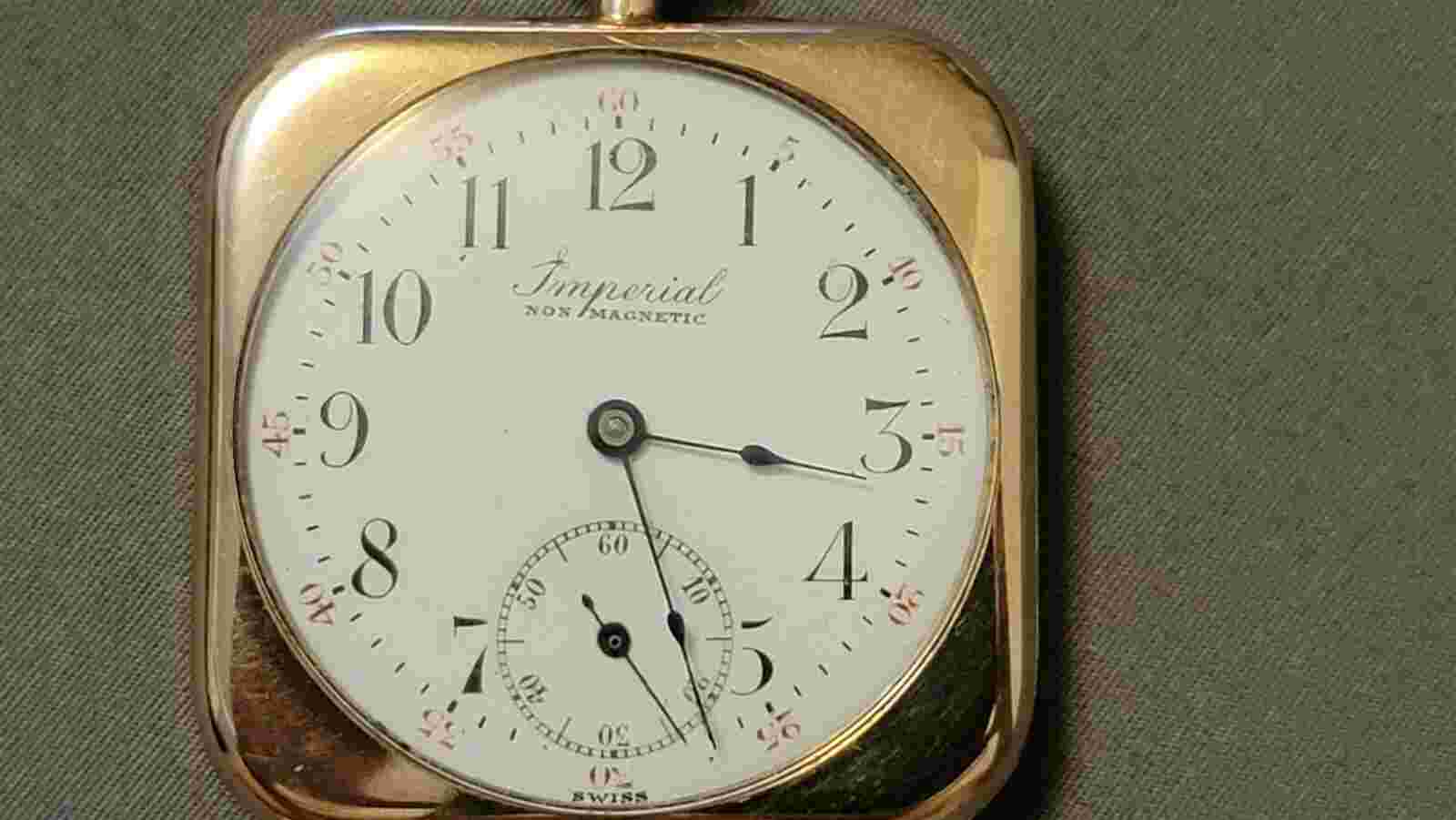 Rare Antique Imperial Gold Filled 15 Jewels Swiss Made Square Manual Wind Men's