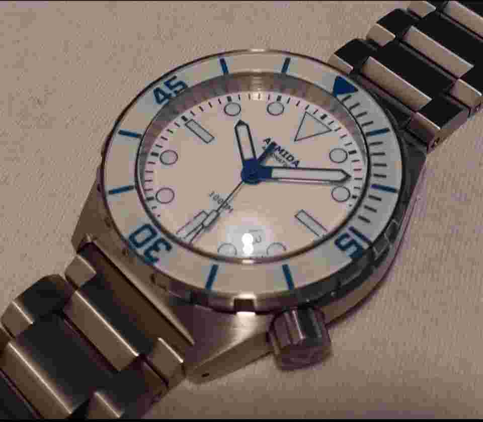 Armida A1 White/Blue Dial 1000m Diver Automatic Movement 45mm Stainless Steel
