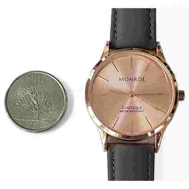Monroé By Maestro Classique Solérose Water Resistant Gray Leather Band Watch