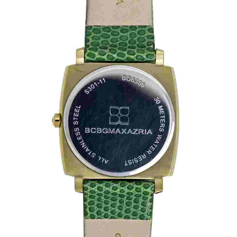 BCBG Maxazria Ladies Green Wrist Watch Gold Plated Leather Strap Quartz