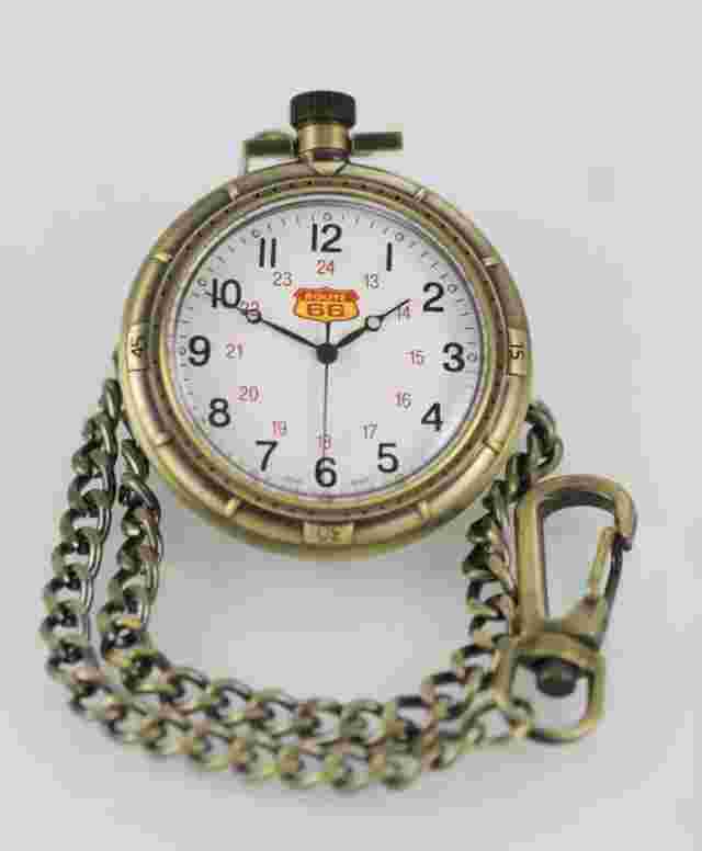 Route 66 White Mens Stainless Steel Gold 24hr Easy Read Battery Pocket Watch