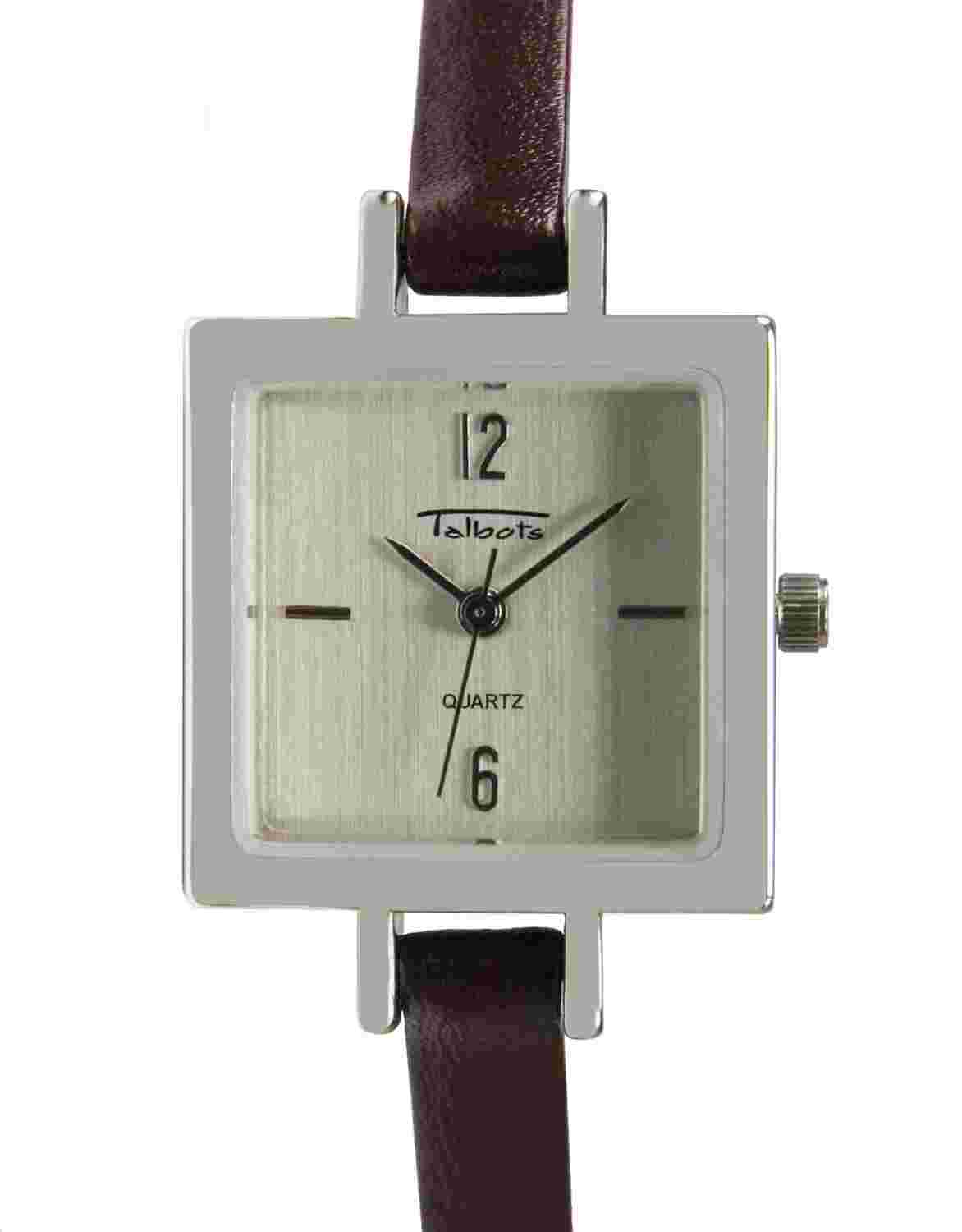 Talbots Women's Silver-Tone Ultra-Slim Brown Leather Strap Watch NEW & UNWORN