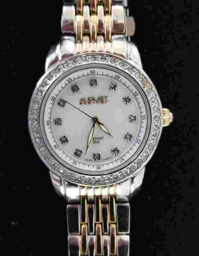 August Steiner Diamond Dial Two Tone MOP Face Watch 6" Max Size New Battery