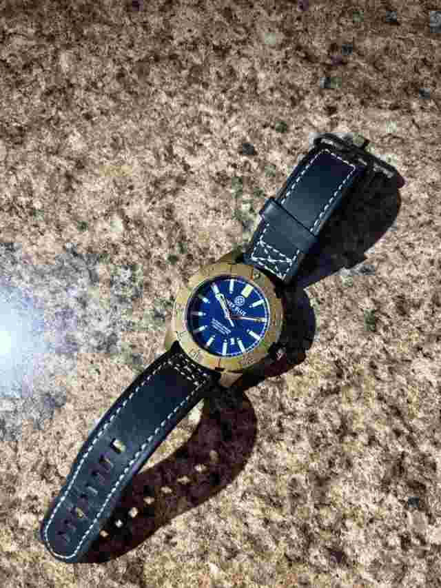 Deep Blue Daynight Bronze T-100 Tritium Diver Watch - Blue Dial