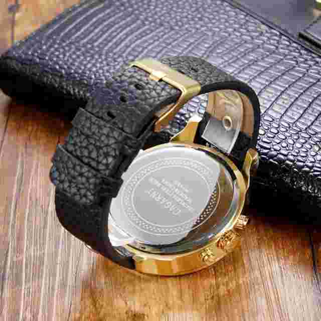 CAGARNY Men's Quartz Watch Large Dial Multi-Time Zone Leather Strap Wristwatch