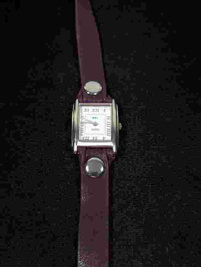 La Mer Collections White Dial Silver Tone Rectangle Case Pruple Wrap Band Watch