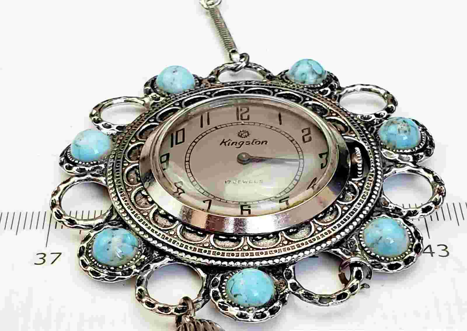 RARE Women's Vintage Watch-Pendant KINGSTON 17Jewels. Jade Stones.  Manual Wind