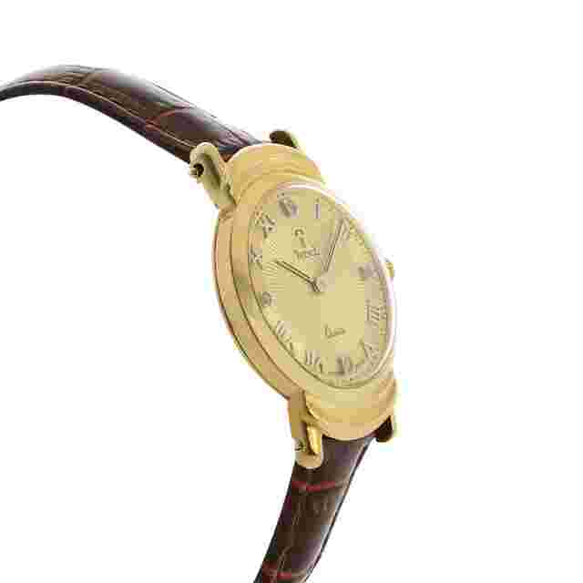 Vicence Milor 585 Men Watch Italy 14K Gold Quartz Swiss Parts Leather Strap 26mm