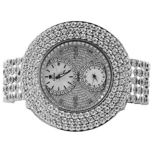 Mens New IceTime Diamond Watch Illusion Dial Fully Iced Band 3 Row 50mm 2 Ct.