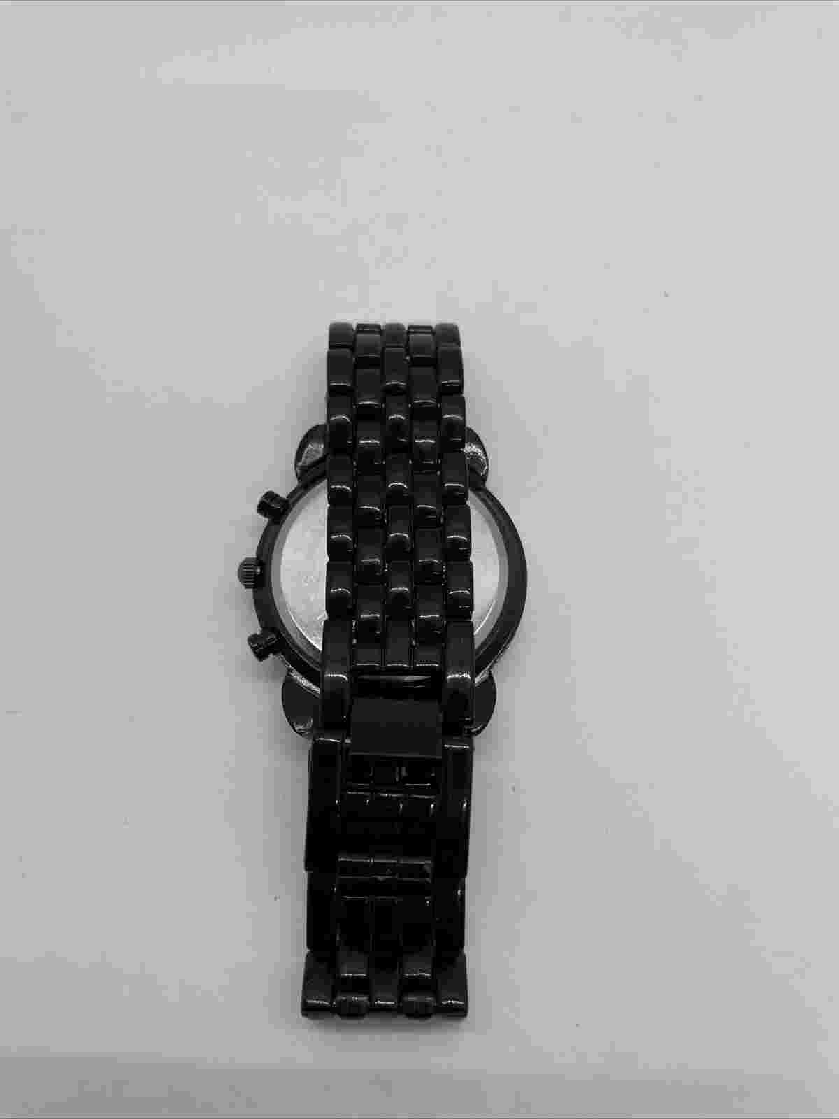 NEW York & CO Black Silver Tone Quartz Dial Black Watch Rhinestone *new Battery*