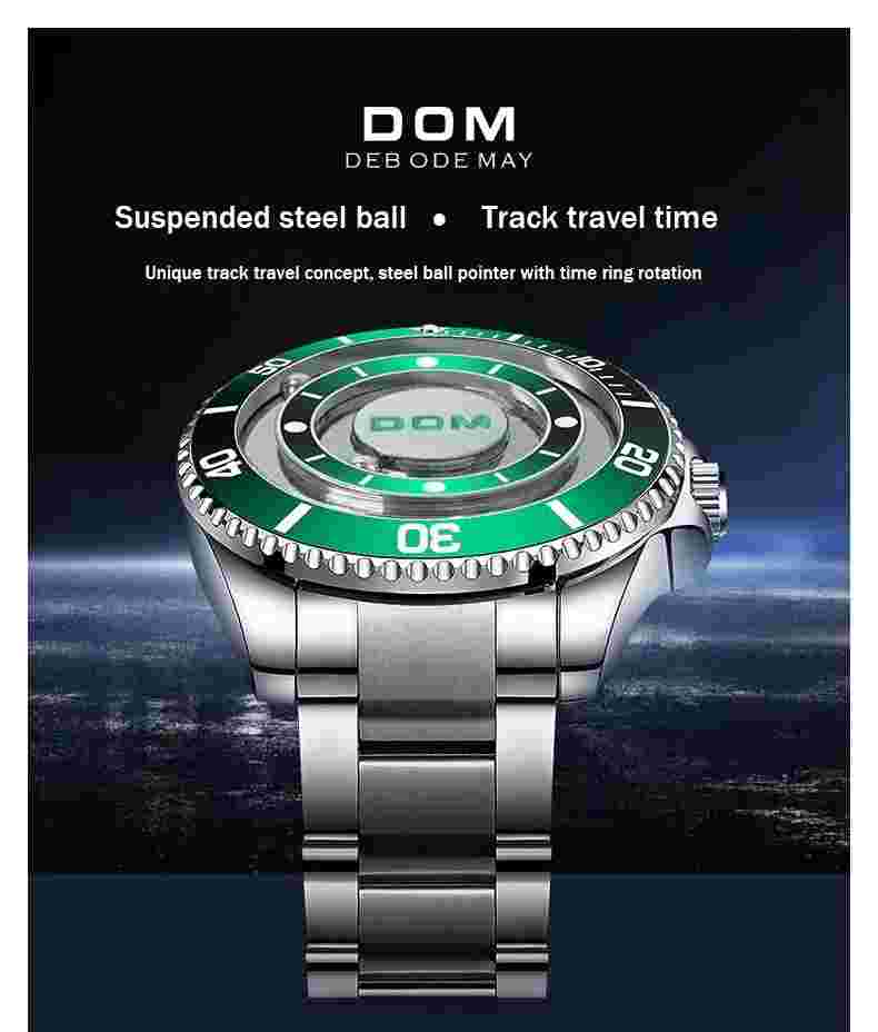 DOM Creative Rolling pointer magnetic men's fashion waterproof steel band NO BOX