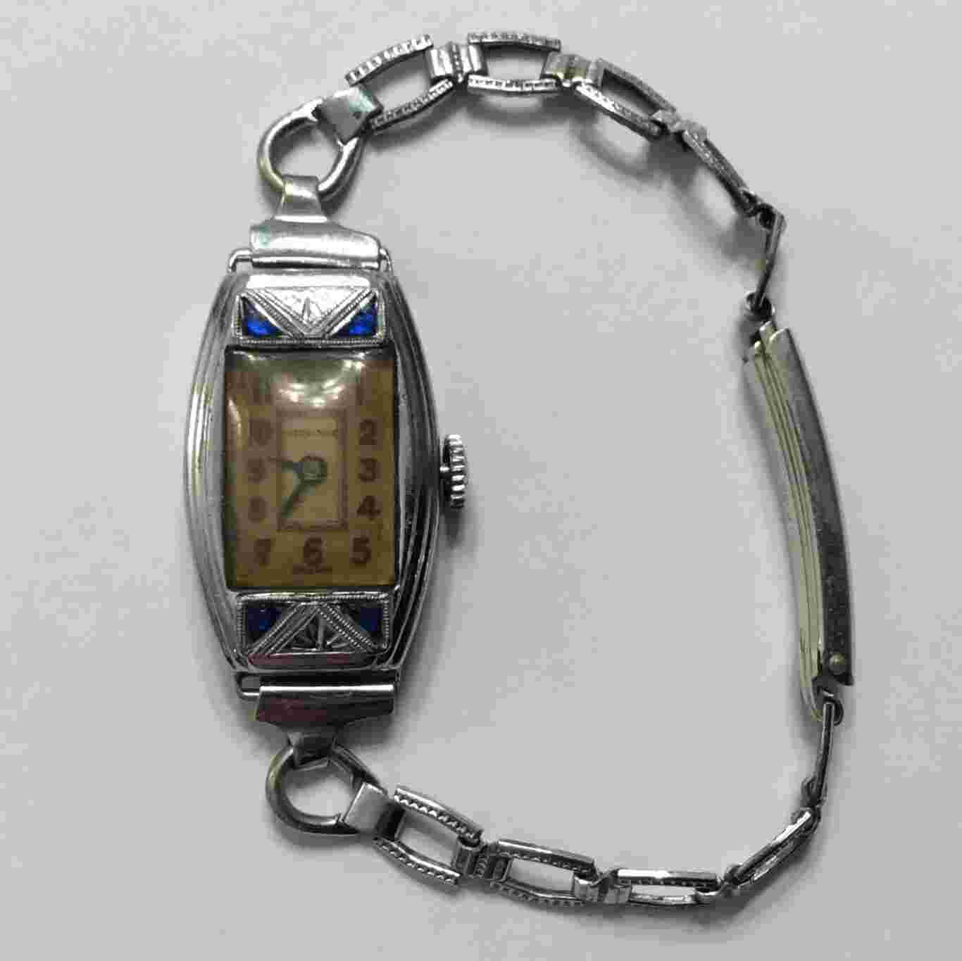 ORIGINAL 1920s ART DECO WINDSOR LADIES WATCH STEEL BLUE WORKING RECTANGULAR