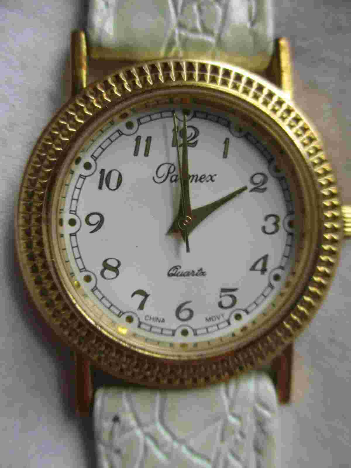 Parmex Analog Wristwatch Gold Tone White Genuine Leather Buckle Band Stylish