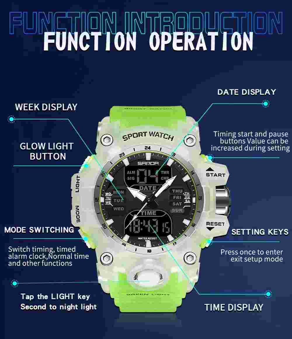 Men Army Military Watch Waterproof Sport Sanda Nightlight Electronic Calorimeter
