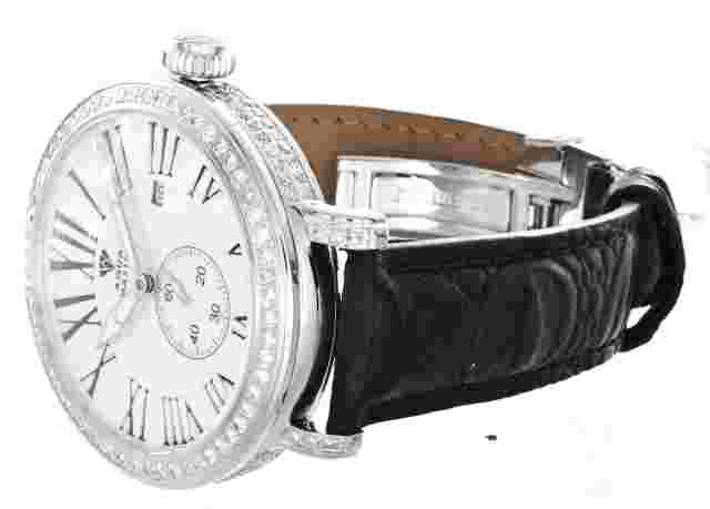 Aqua Master Men's White Mop Dial Diamond Bezel Black Leather Band Watch W#203