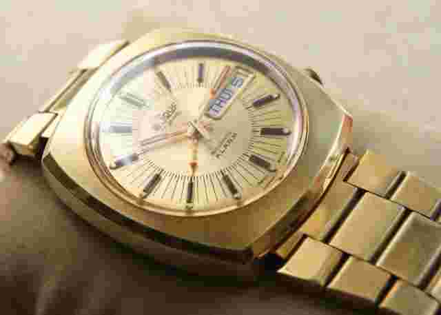 Mens LE JOUR automatic, ALARM, gold, vintage, rare Swiss cal. AS 5008.