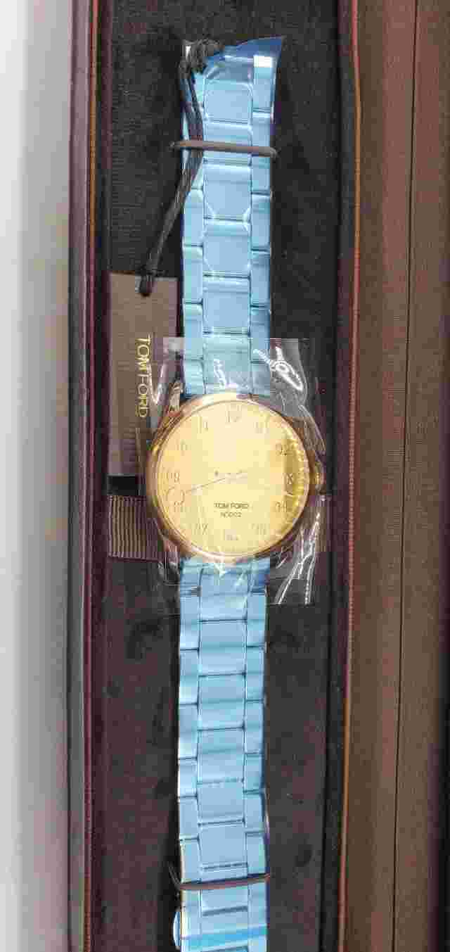Tom Ford 002 TF0120197081 STE Gold Tone Dial Quartz Watch - Damaged Package