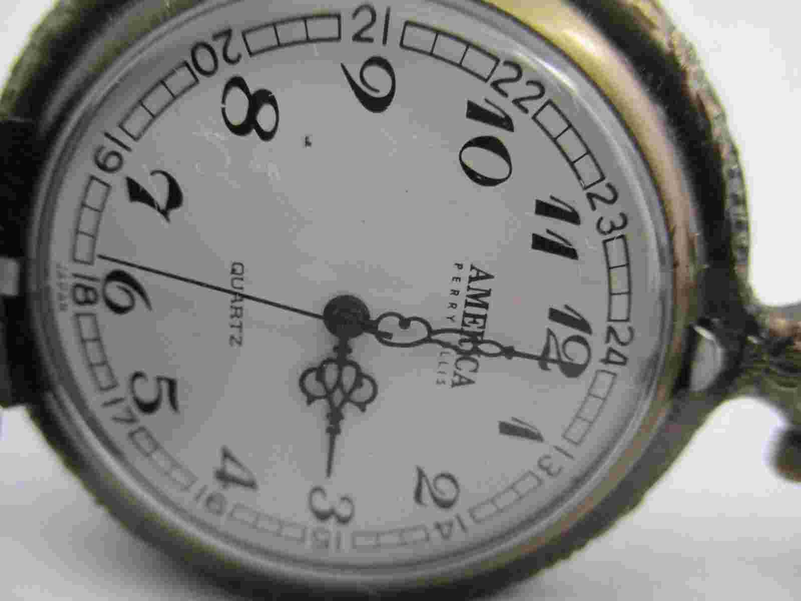 America Perry Ellis Pocket Watch Train Theme Brass Tone Round Face