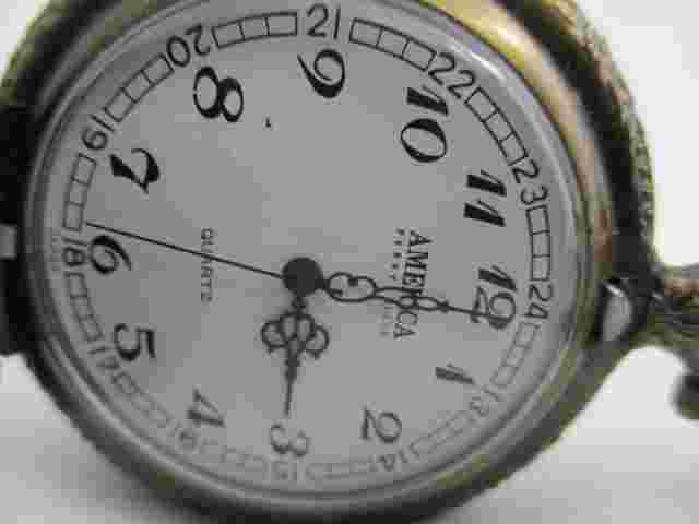 America Perry Ellis Pocket Watch Train Theme Brass Tone Round Face