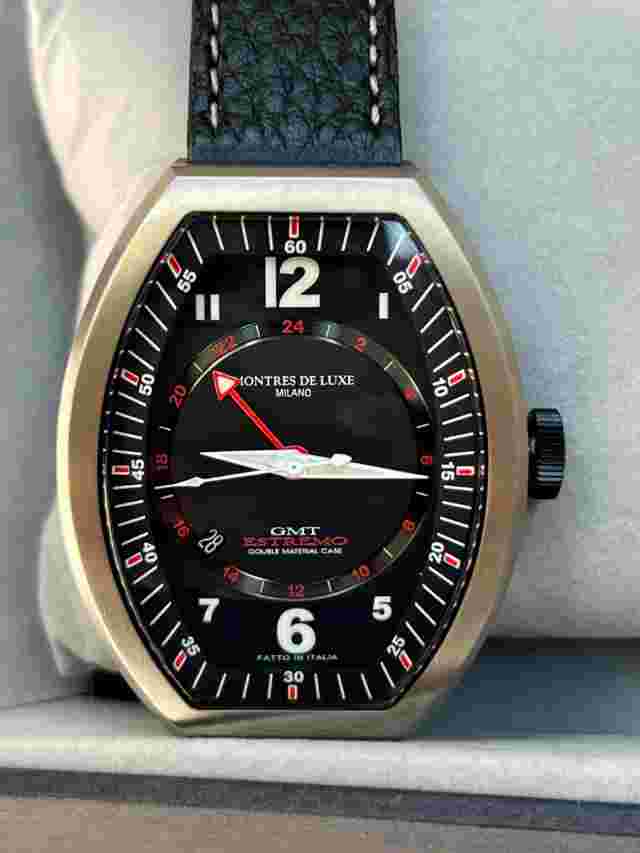 Montres De Luxe Mens GMT Estremo Black white /Leather Watch NEW