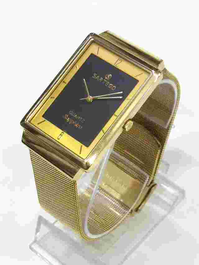 Sartego Seville quartz sapphire 50 meter square gold tone men's watch SVS821