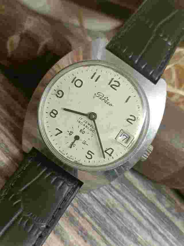 AUTHENTIC PERSEO 17 JEWELS SWISS MEN'S SUB SECONDS ARABIC INDICES DATE WINDING