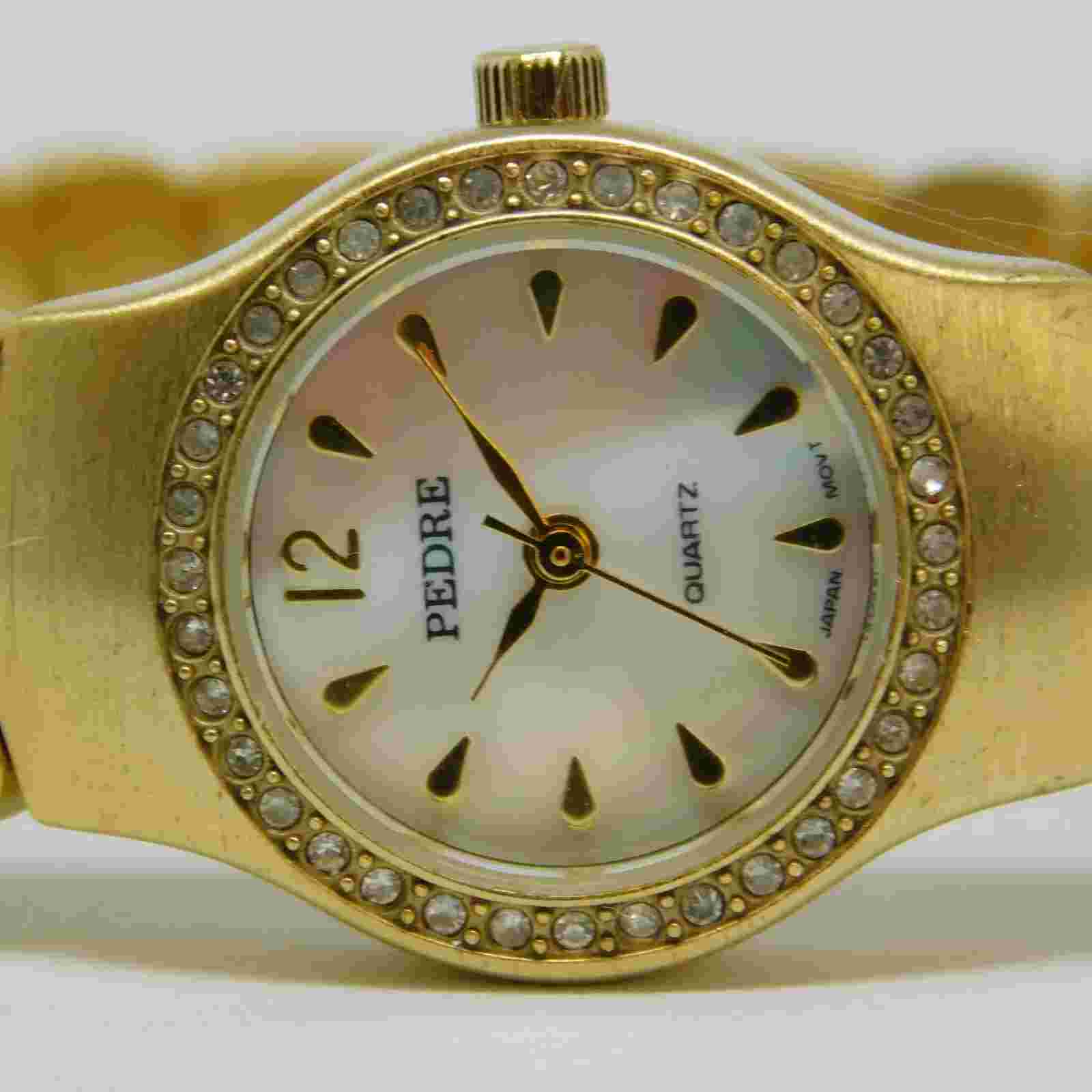 Pedre Cuff Bracelet Gold Tone Quartz Analog Women's Watch Sz. 6 1/2" New Battery
