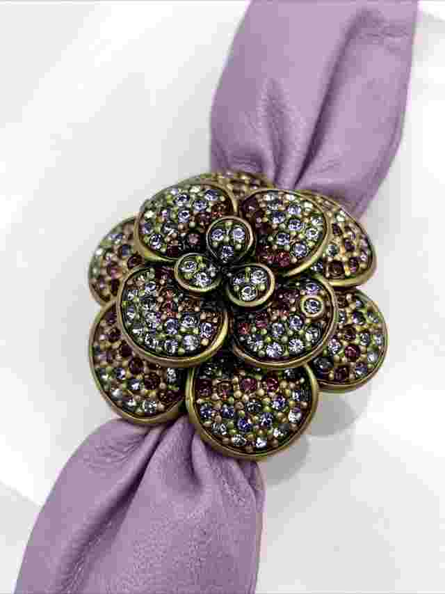 HEIDI DAUS "Petal Profusion" Crystal & M-O-P Flower Leather Band Watch