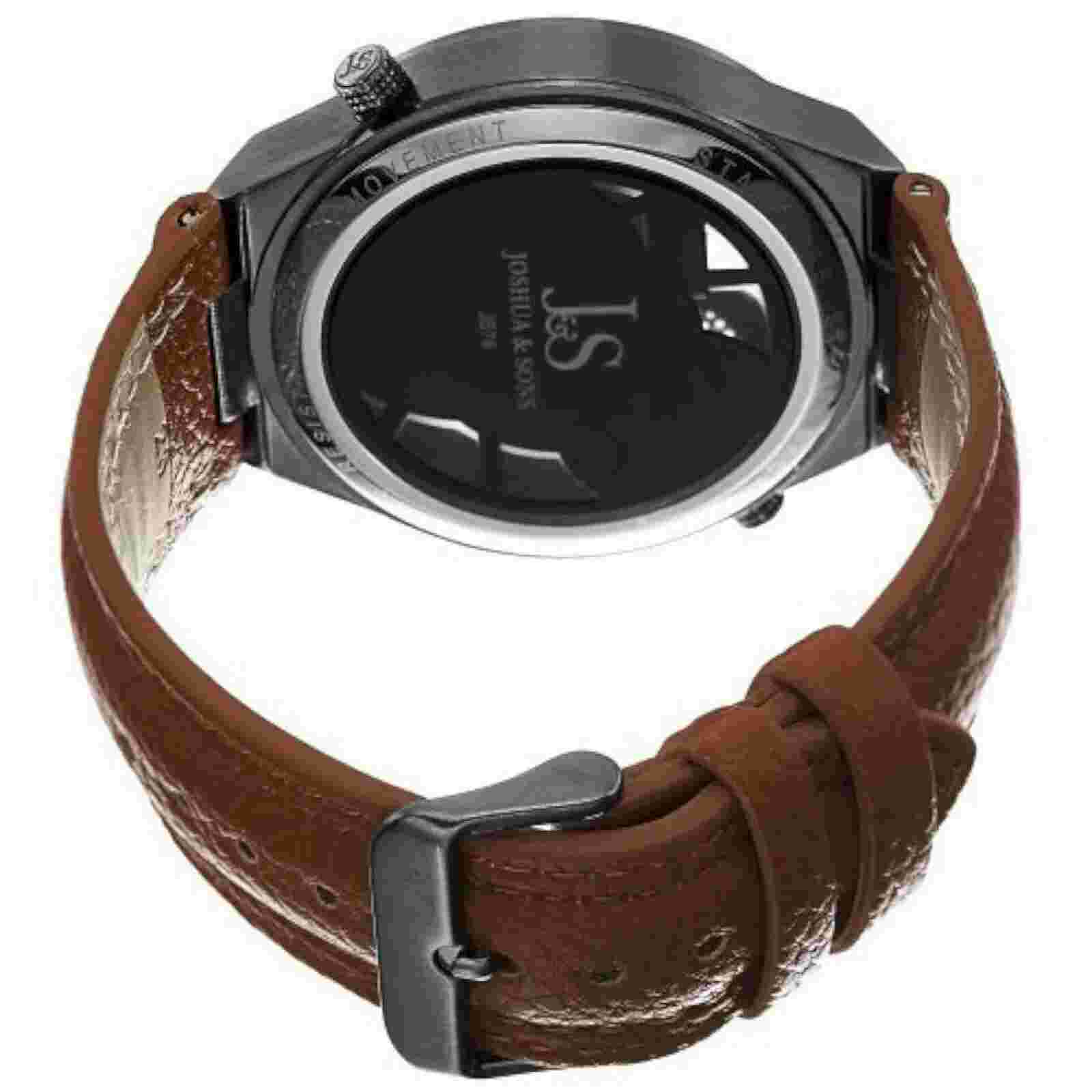 NEW Joshua & Sons JS76TN Mens Swiss Quartz Dual Time Black/Tan Leather Watch 10M