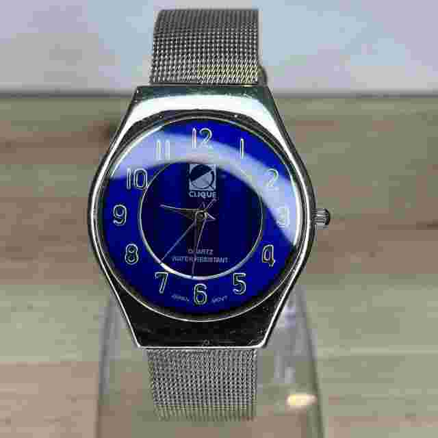 Clique Men's Wrist Watch Brilliant Blue Dial Silver Tone Mesh Japan NEW BATTERY