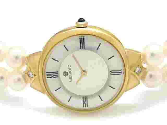 MIIKIMOTO Pearl Watch 20P0-0550 Pearl Diamond Ladies Quartz Shell Wristwatch