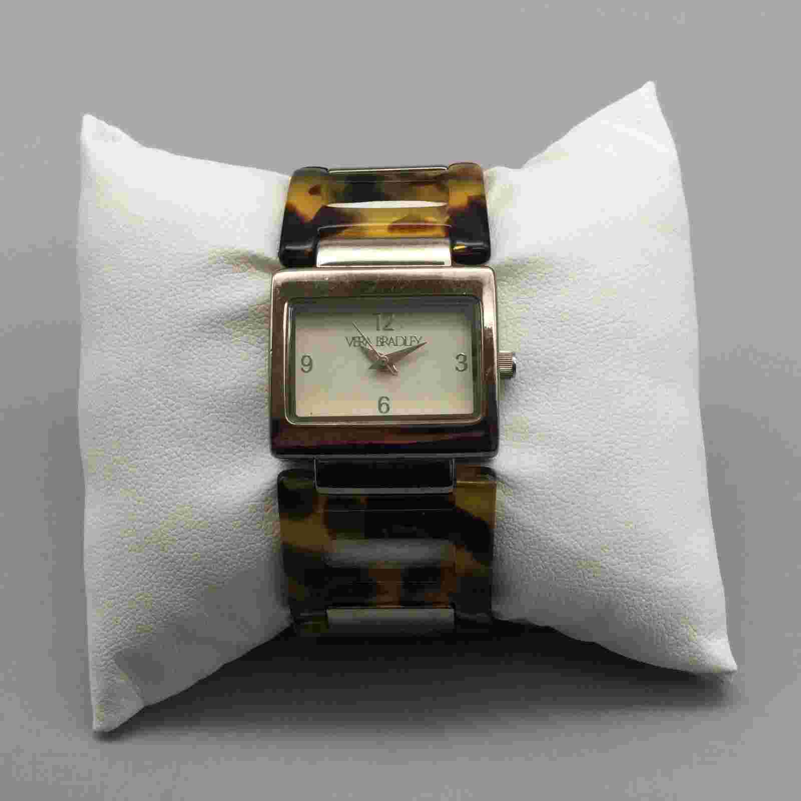 Vera Bradley Watch Women 26mm Silver Tone Faux Tortoise Band New Battery 6.5"