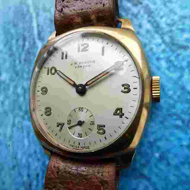 Vintage 9k Solid Gold J W Benson Cushion Hand-Winding Men's Watch 9ct