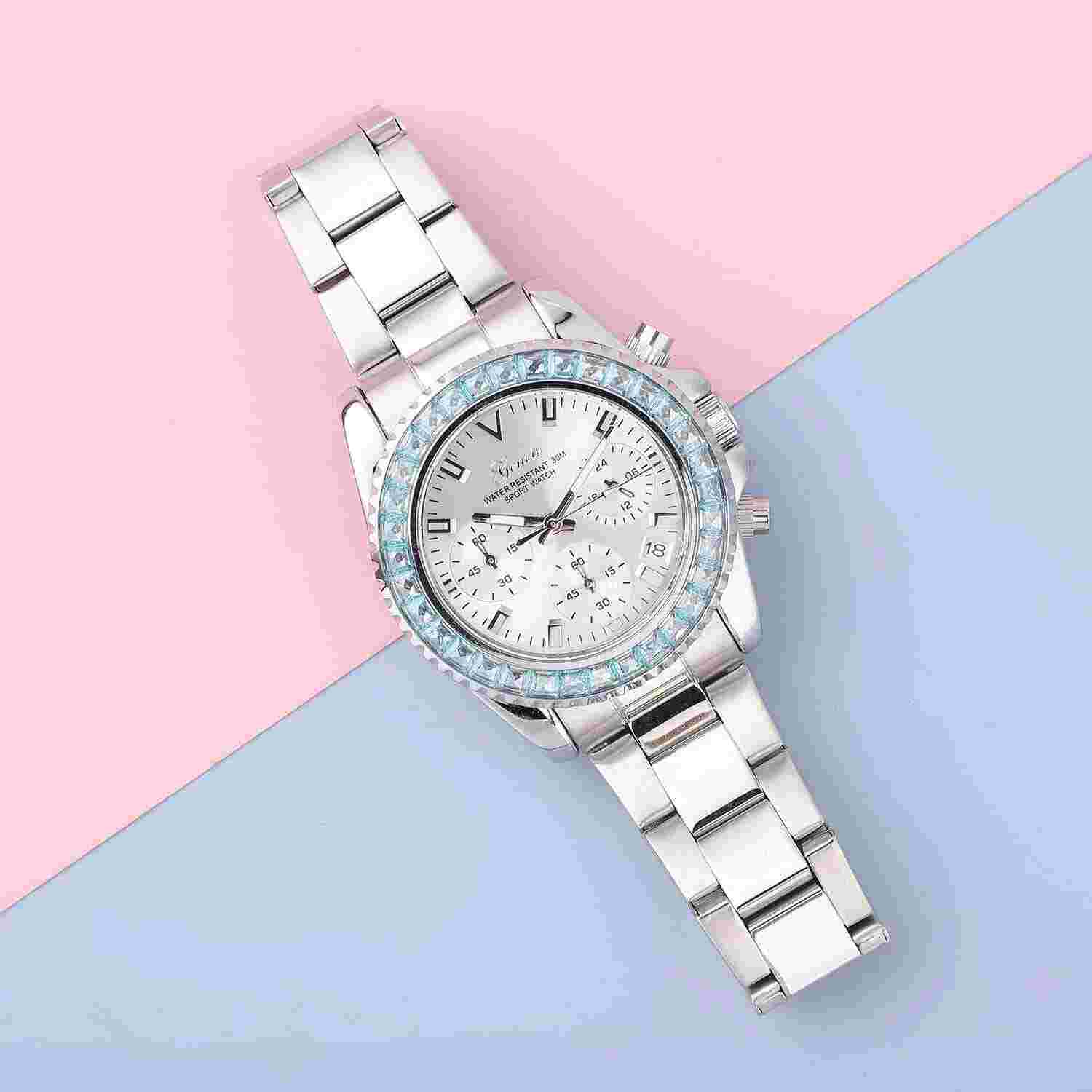 LUSTRO STELLA Ct 5.75 GENOA Blue Diamond Movement Watch for in Birthday Gifts
