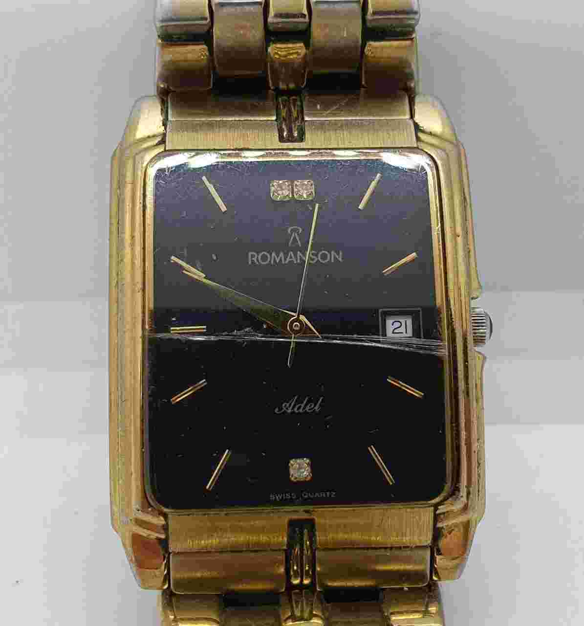 Vintage ROMANSON ADEL 23K GOLD PLATED TM8154BM Swiss Quartz Watch Working